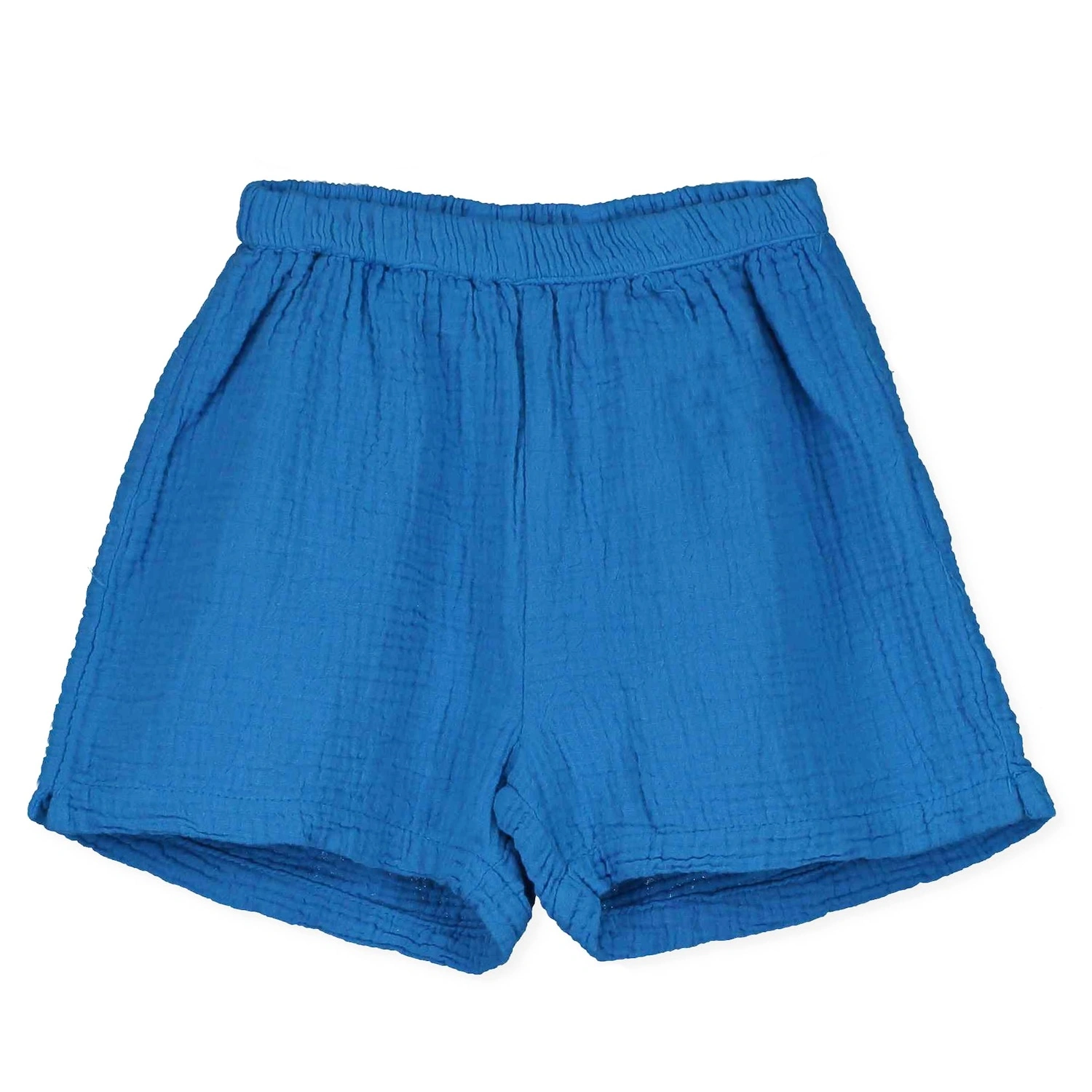 alt="Kids summer linen shorts red coral colour with flowers embroidery".