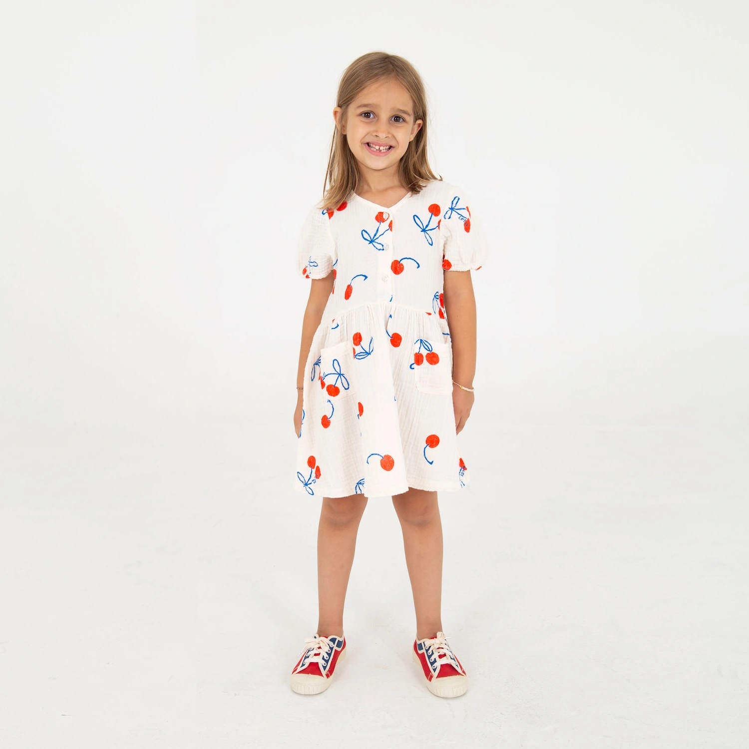 CHERRIES OFF WHITE WOVEN DRESS